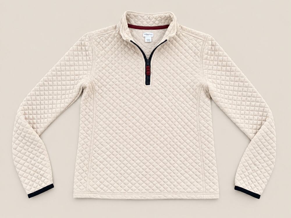 JCrew Crewcuts Boys Quilted Quarter Zip Pullover Cream Burgundy Size L 10-11